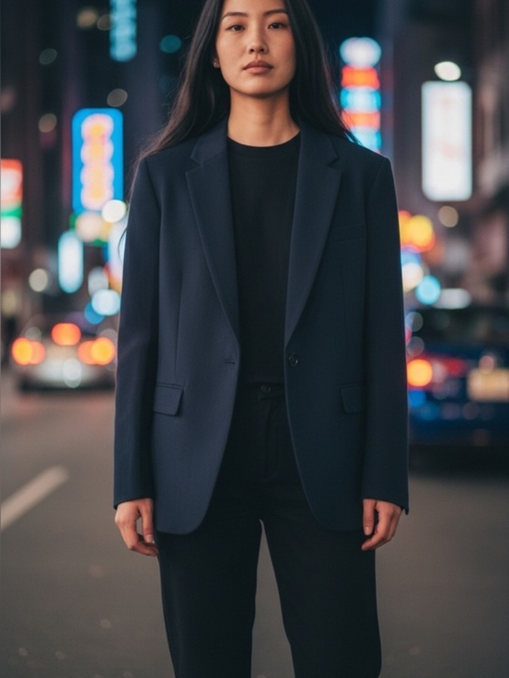 Mijeong Park Women's Navy Open Front Blazer Suit Jacket Going Out Preppy Style